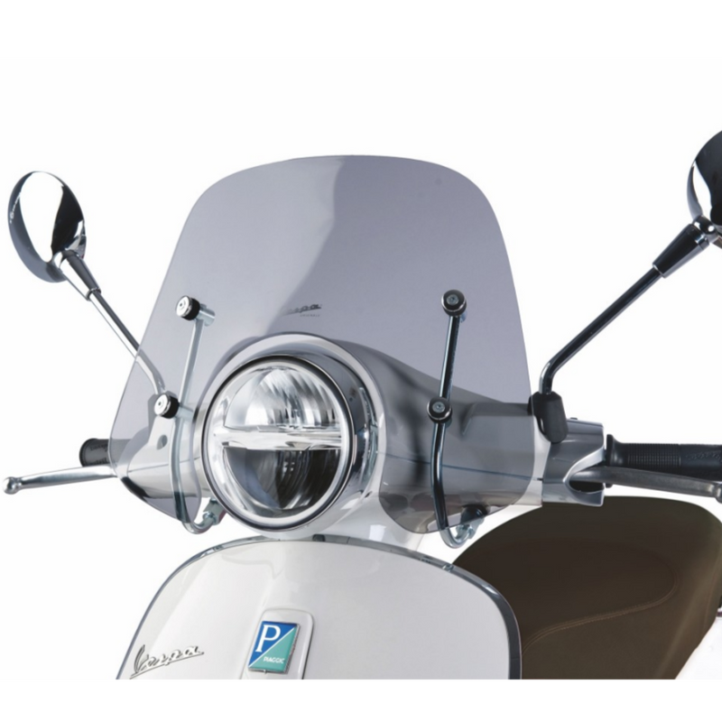 Vespa Primavera Smoked Fly-screen    Smoked flyscreen in superior quality impact-resistant methacrylate. This medium-sized shield offers effective protection and complements the style of the vehicle.    cod. 1B000909