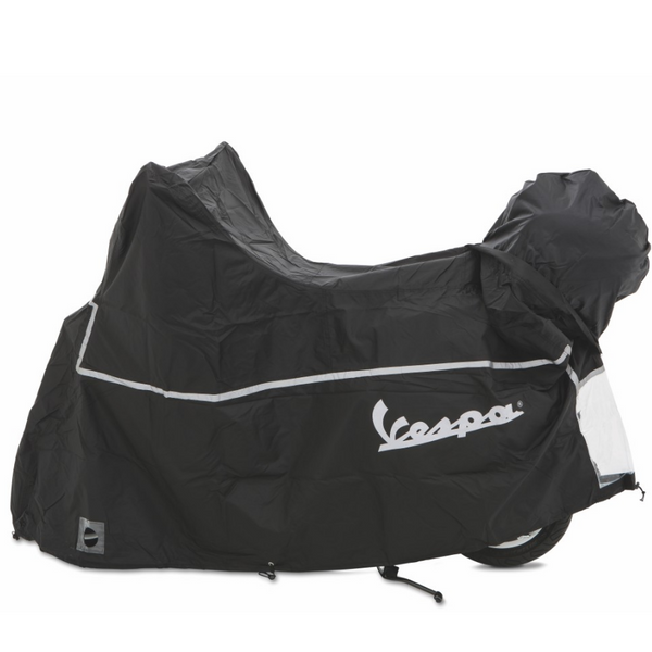 Vespa Outdoor Cover - GTS - Supertech - Sei Giorni  This outdoor Vespa cover is made of high-quality material. Featuring slits for protruding parts and accessories.  It protects the vehicle against the weather and scratches.  cod. 605291M001