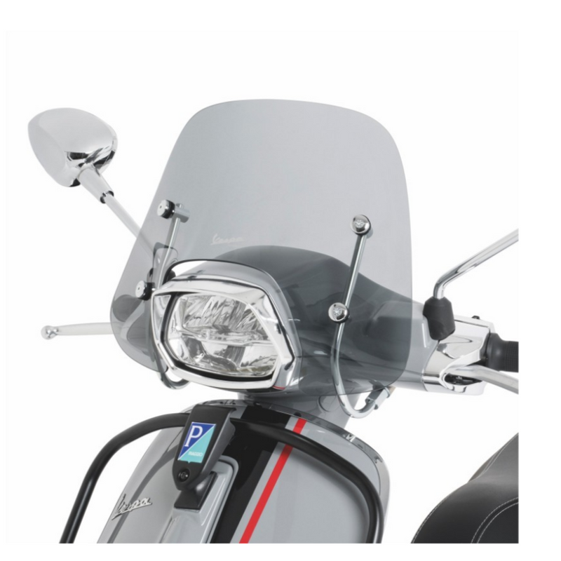 Vespa Sprint Smoked fly-screen   Smoked fly-screen in superior quality impact-resistant methacrylate. This medium sized shield offers effective protection and completes the style of the vehicle.  cod. 1B001162